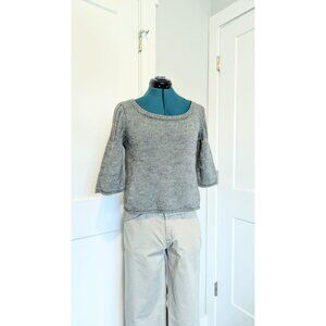 Heritage 1981 Cropped Sweater Large Y2K Grey Wool Scoop Neck 3/4 Bell Sleeves